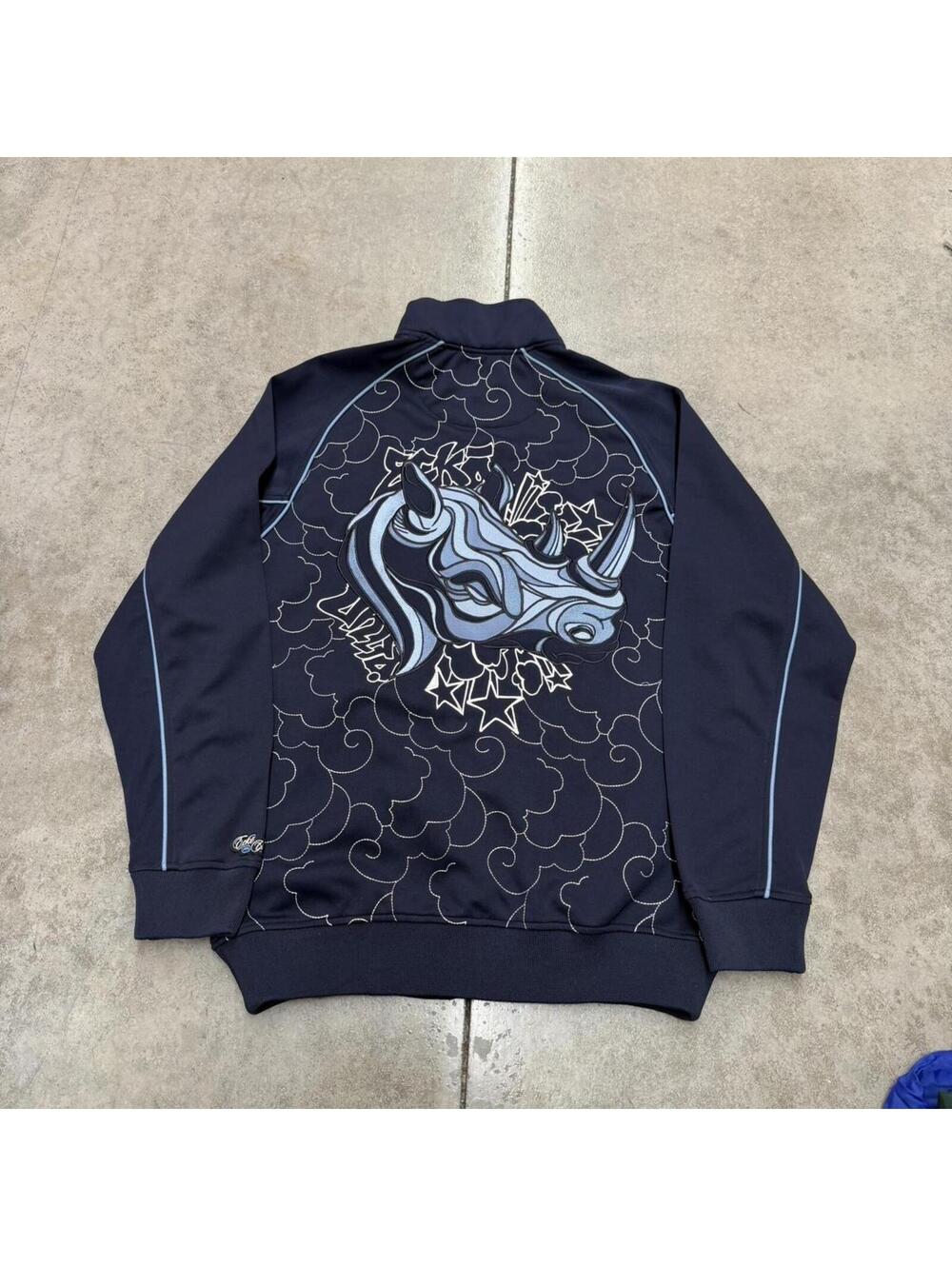 vintage ecko unltd rhino navy blue zip up warm up jacket size small